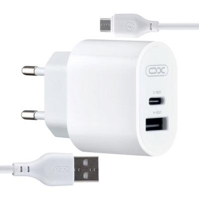 Мережевий зарядний пристрій XO L97 (1Type-C/1USB/2.4A) + USB - MicroUSB White