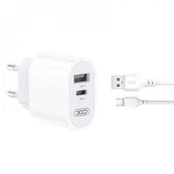 Мережевий зарядний пристрій XO L97 (1Type-C/1USB/2.4A) + USB - MicroUSB White