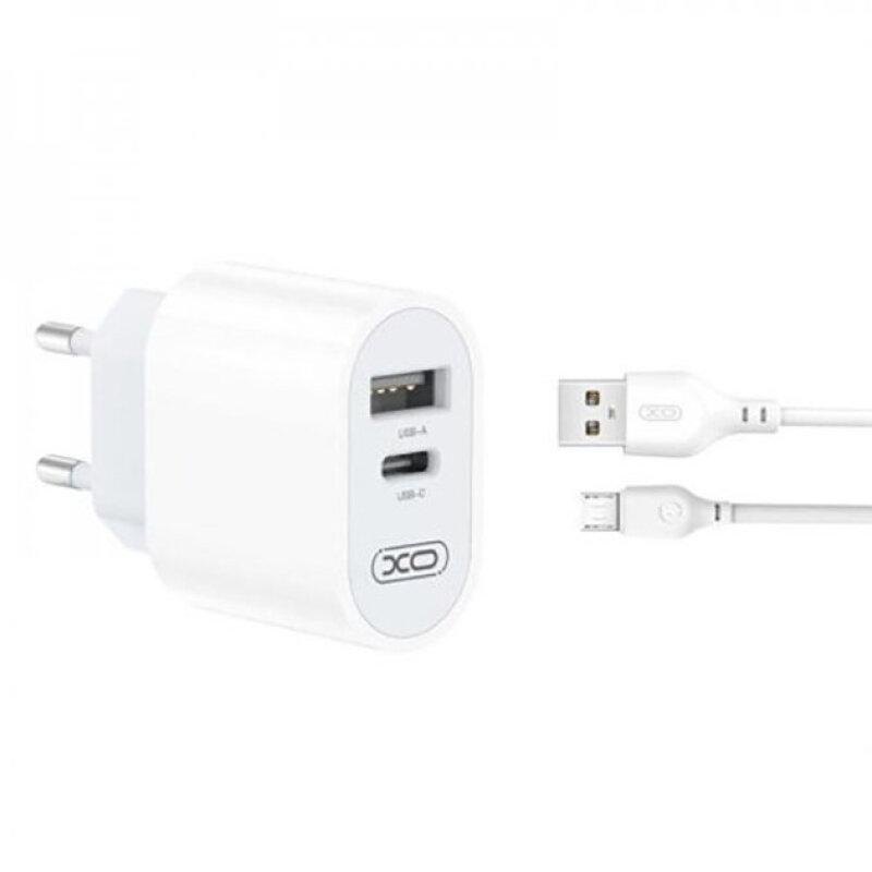 Мережевий зарядний пристрій XO L97 (1Type-C/1USB/2.4A) + USB - MicroUSB White - Зображення 5