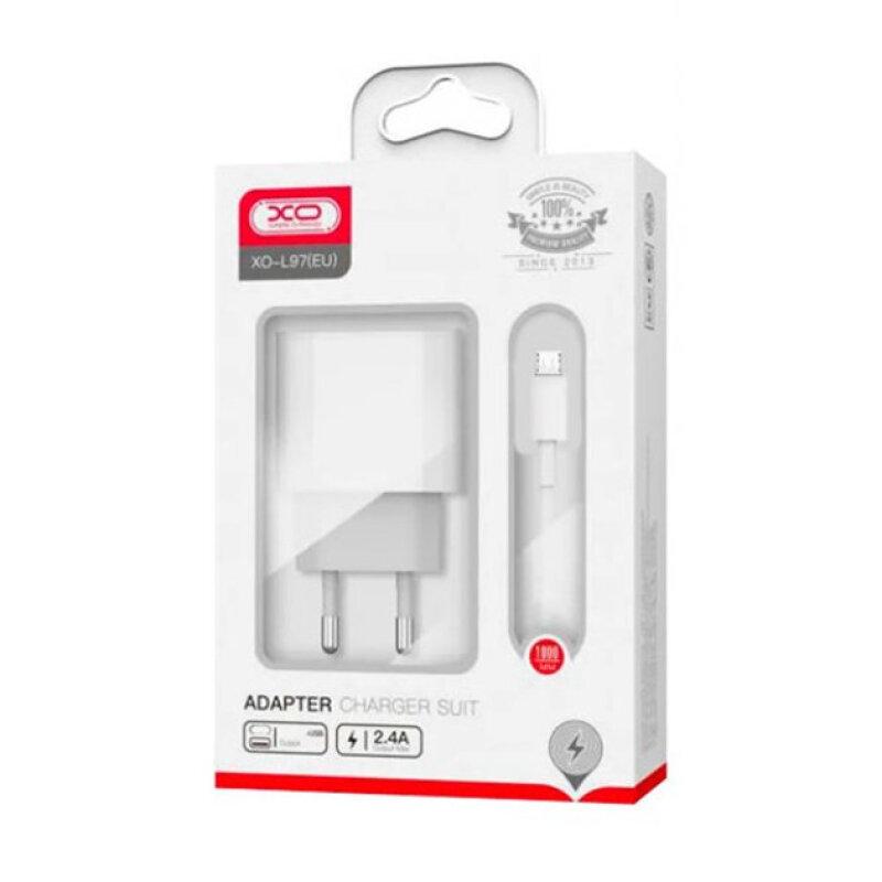 Мережевий зарядний пристрій XO L97 (1Type-C/1USB/2.4A) + USB - MicroUSB White - Зображення 2