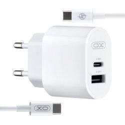 Мережевий зарядний пристрій XO L97 (1Type-C/1USB/2.4A) + Type-C - Type-C White