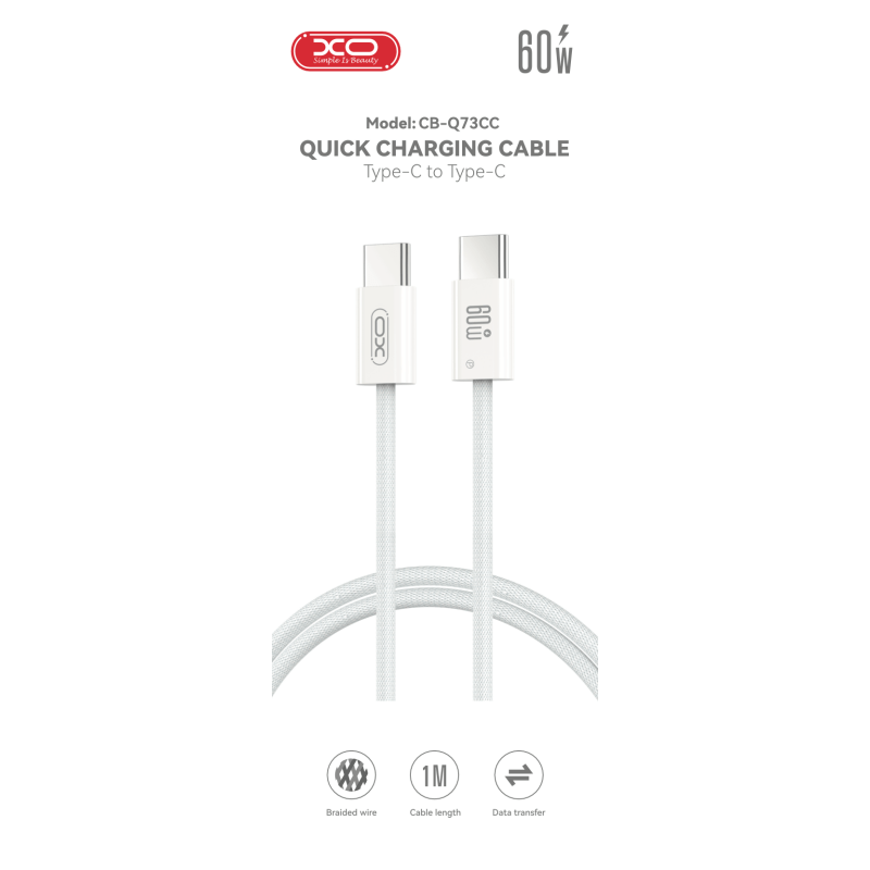 Кабель CB-Q73CC iP15 type-c to type-c charging cable 60W white - Зображення 6