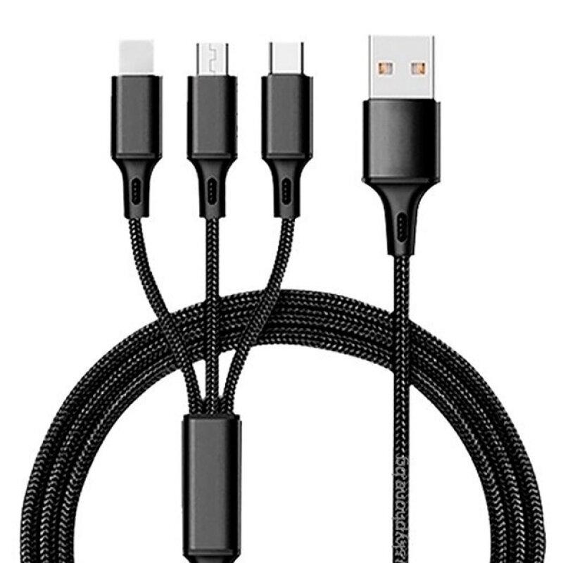 USB Кабель XO NB173 3in1 USB - Lightning + MicroUSB + Type-C (1.2М) (чорний)