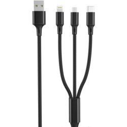 USB Кабель XO NB173 3in1 USB - Lightning + MicroUSB + Type-C (1.2М) (чорний)