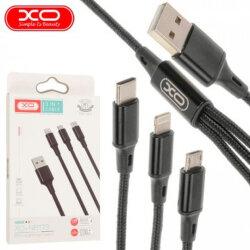 USB Кабель XO NB173 3in1 USB - Lightning + MicroUSB + Type-C (1.2М) (чорний)