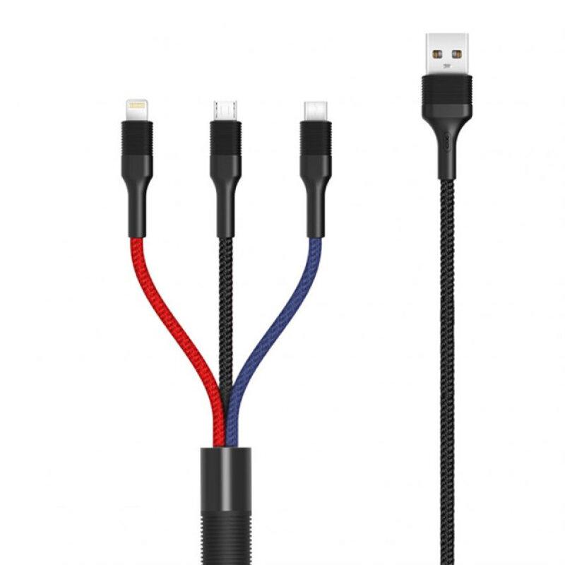 USB Кабель XO NB54 3in1 USB - Lightning + MicroUSB + Type-C (1.2М) (чорний)