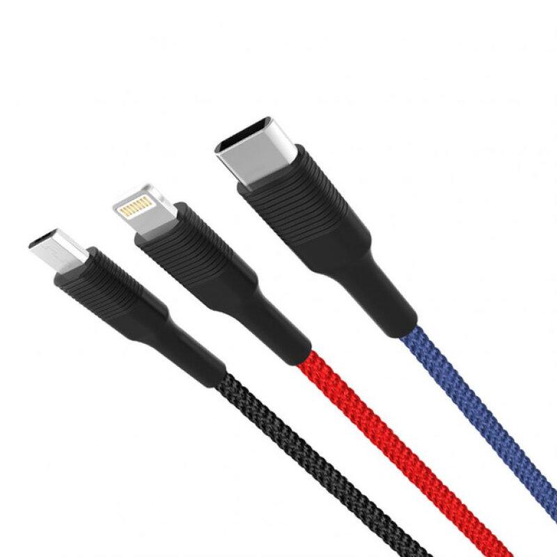 USB Кабель XO NB54 3in1 USB - Lightning + MicroUSB + Type-C (1.2М) (чорний) - Зображення 2