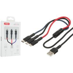 USB Кабель XO NB54 3in1 USB - Lightning + MicroUSB + Type-C (1.2М) (чорний)