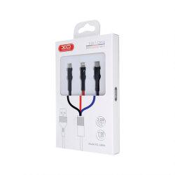 USB Кабель XO NB54 3in1 USB - Lightning + MicroUSB + Type-C (1.2М) (чорний)