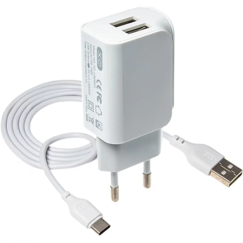Мережевий зарядний пристрій XO L35D 2USB / 2.1А + Type-C white - Зображення 2