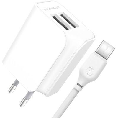 Мережевий зарядний пристрій XO L35D 2USB / 2.1А + Type-C white