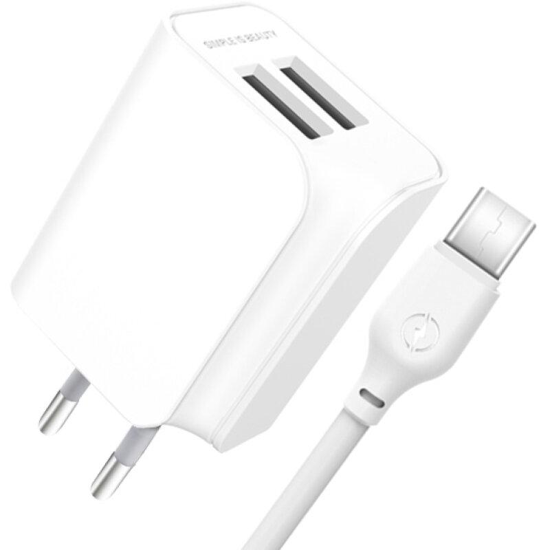 Мережевий зарядний пристрій XO L35D 2USB / 2.1А + Type-C white