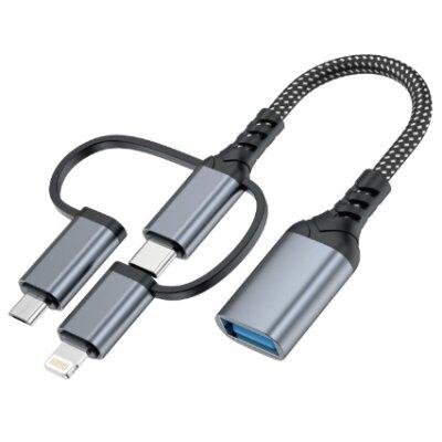 Адаптер 3 в 1 XOKO AC-155 OTG USB 3.0 - Type-C, micro USB, Lightning 60W, 11 cм, передача даних