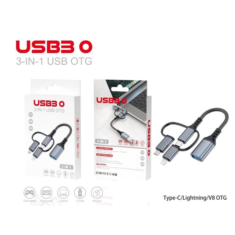 Адаптер 3 в 1 XOKO AC-155 OTG USB 3.0 - Type-C, micro USB, Lightning 60W, 11 cм, передача даних - Зображення 5
