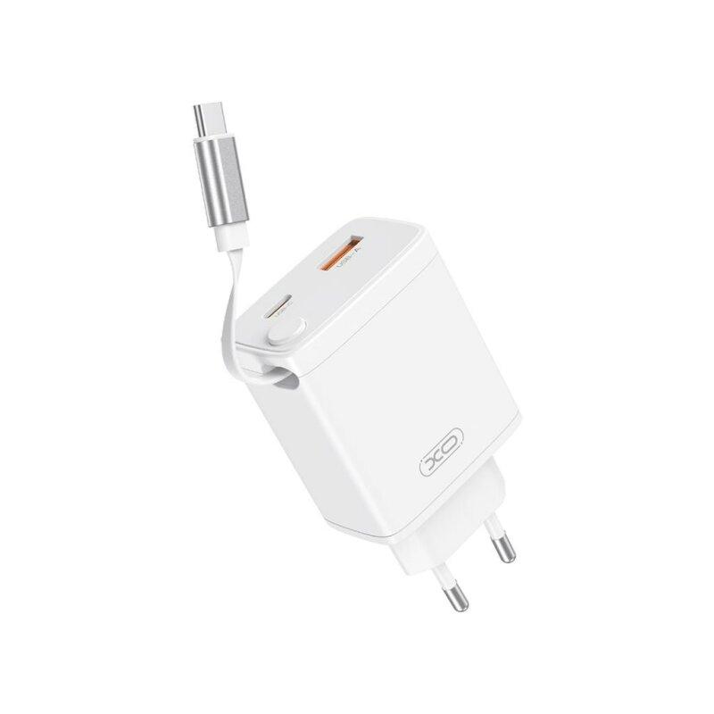 Мережевий зарядний пристрій XO CE31  30W Gallium Nitride Fast Charger з Retractable Кабелем (1USB-A +1USB-C+1TYPE-C cable)