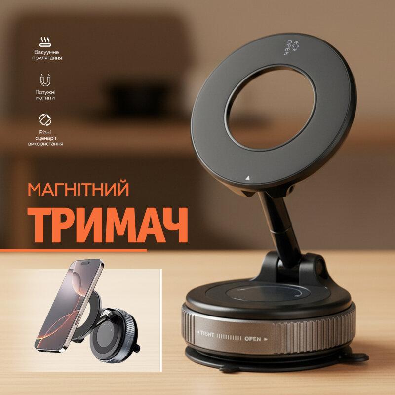 Тримач XOKO MSH-100 для телефону вакуумний з магнітним кільцем MagSafe та поворотом 360° компактний автомобільний або настільний тримач з присоскою для навігації та зйомки - Зображення 4