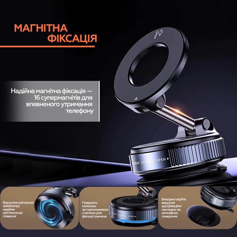 Тримач XOKO MSH-100 для телефону вакуумний з магнітним кільцем MagSafe та поворотом 360° компактний автомобільний або настільний тримач з присоскою для навігації та зйомки - Зображення 7