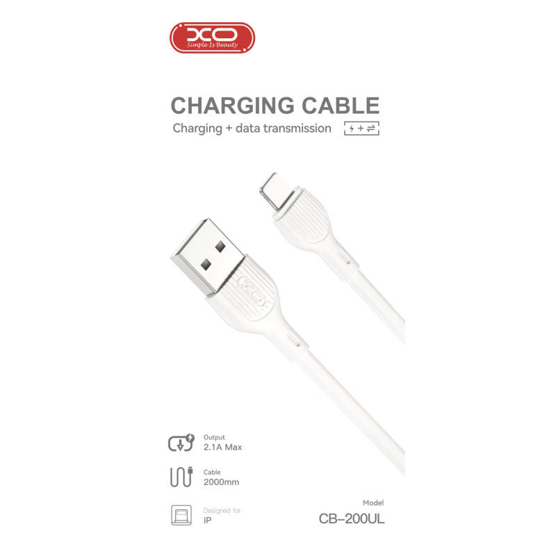Кабель CB-200UL 2.1A USB Lightning 2 метри білий - Зображення 2
