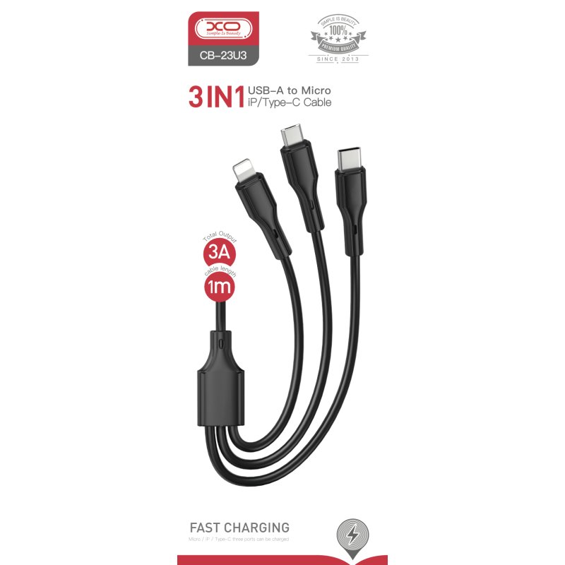 Кабель CB-23U3 3A 3 в 1 data cable чорний - Зображення 2