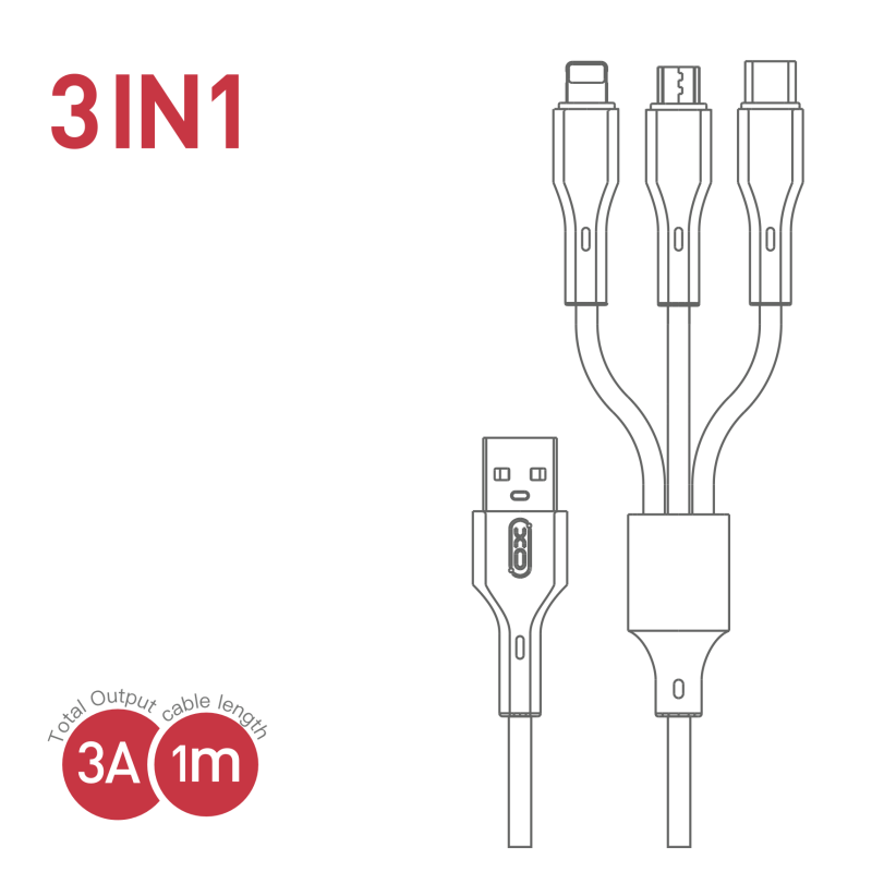 Кабель CB-23U3 3A 3 в 1 data cable чорний - Зображення 4