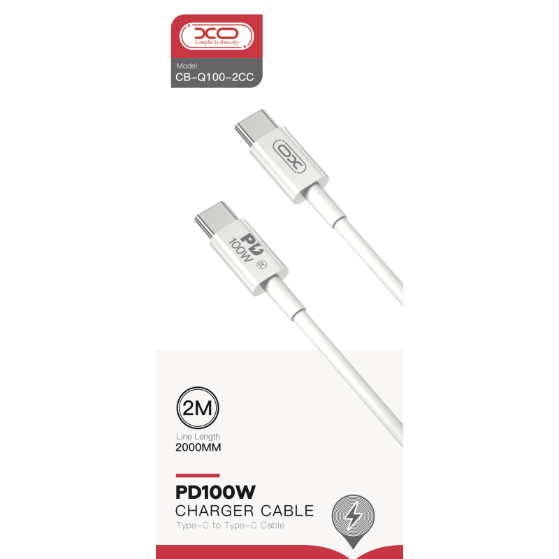 Кабель CB-Q100-2CC Type-C - Type-C 100W, 2 метри білий - Зображення 2
