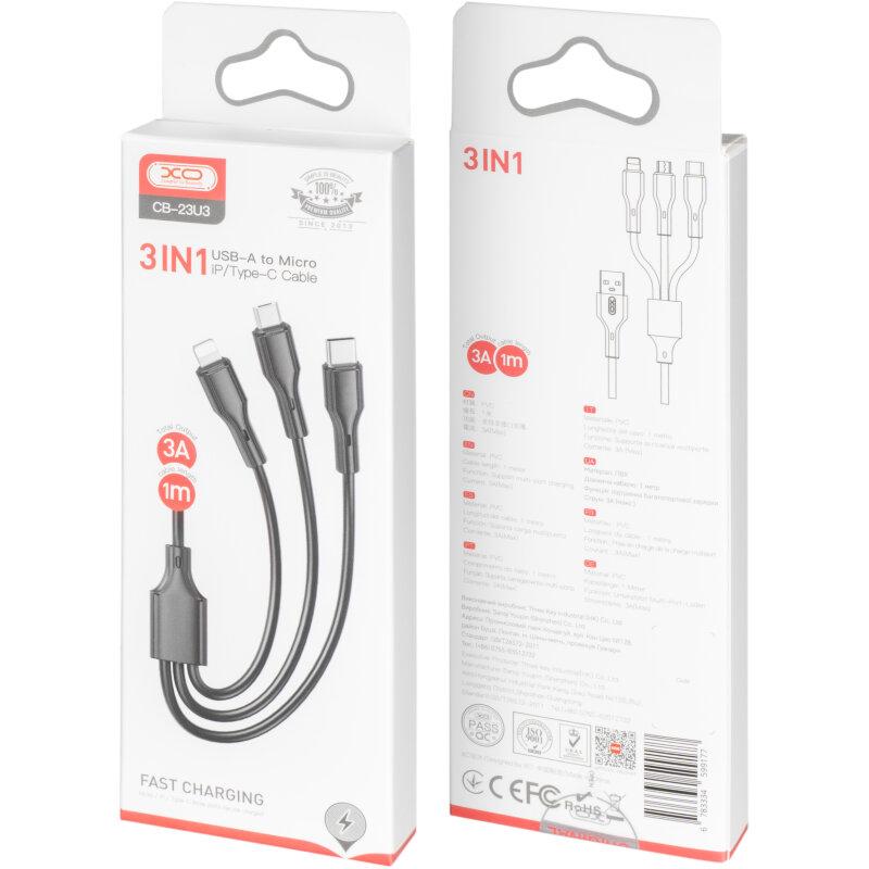 Кабель CB-23U3 3A 3 в 1 data cable чорний - Зображення 3