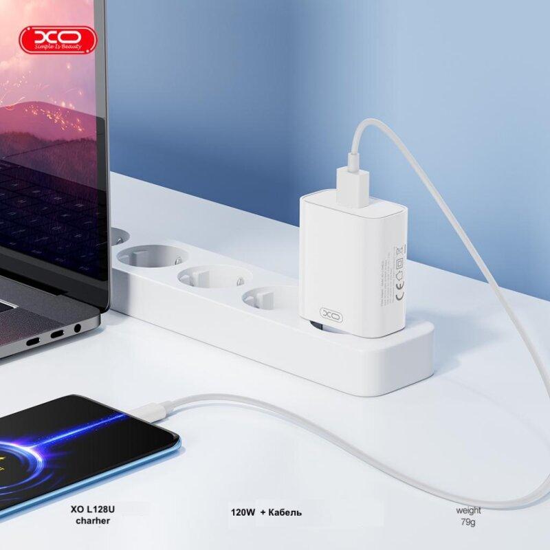 Мережевий зарядний пристрій L128U 120W з кабелем Type-C білий - Зображення 6