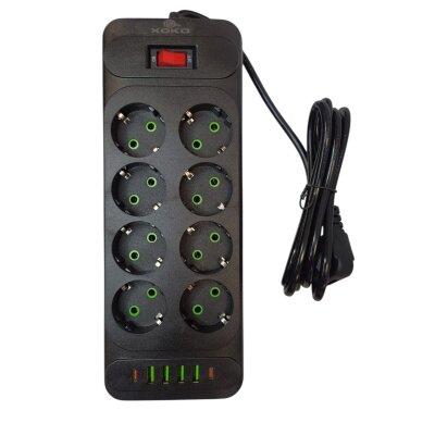 Мережевий фільтр XOKO SP-8-4-2 (F34U), 2м, 8 розеток, 4 USB-A, 2 USB-C порти чорний