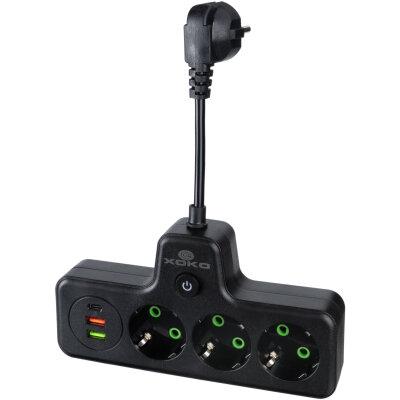 Мережевий фільтр XOKO SPW-3-2-1, 10 см, 3 розетки, 2 USB-A, 1 USB-C чорний