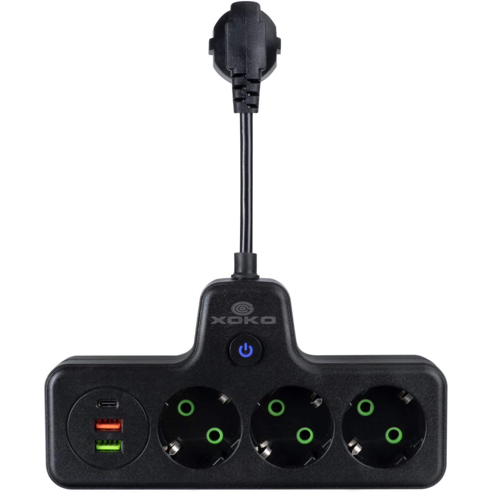 Мережевий фільтр XOKO SPW-3-2-1, 10 см, 3 розетки, 2 USB-A, 1 USB-C чорний - Зображення 2