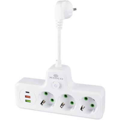 Мережевий фільтр XOKO SPW-3-2-1, 10 см, 3 розетки, 2 USB-A, 1 USB-C білий