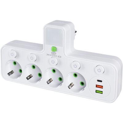 Мережевий фільтр XOKO SPW-4-2-1, 4 розетки, 2 USB-A, 1 USB-C, вимикачі кожної розетки білий