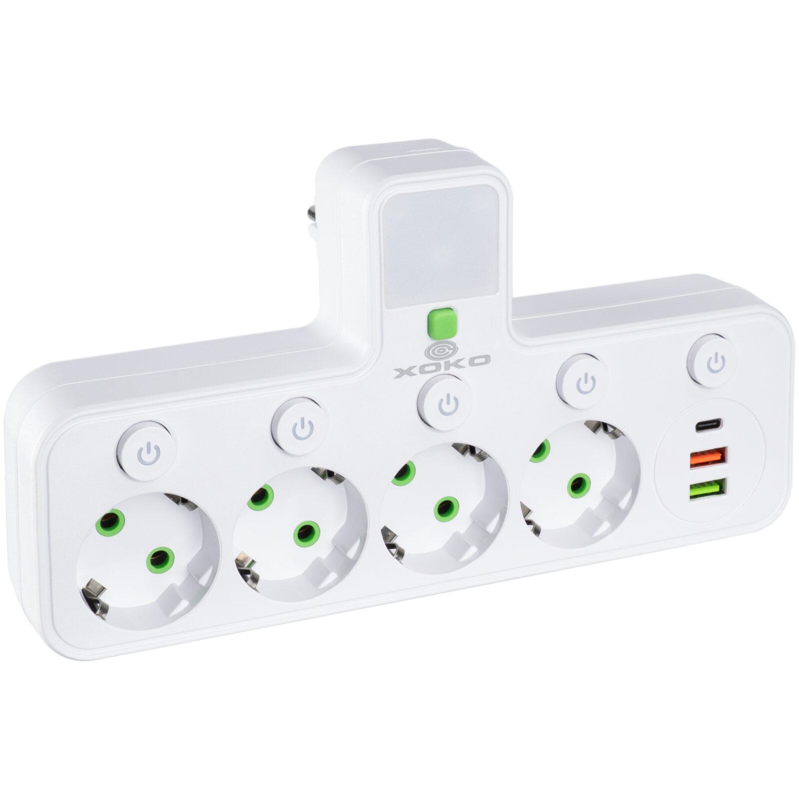 Мережевий фільтр XOKO SPW-4-2-1, 4 розетки, 2 USB-A, 1 USB-C, вимикачі кожної розетки білий - Зображення 2
