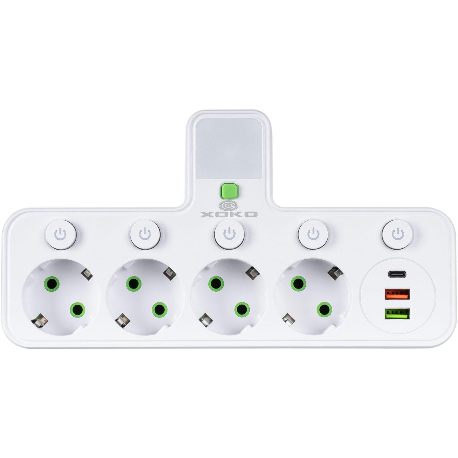 Мережевий фільтр XOKO SPW-4-2-1, 4 розетки, 2 USB-A, 1 USB-C, вимикачі кожної розетки білий - Зображення 3