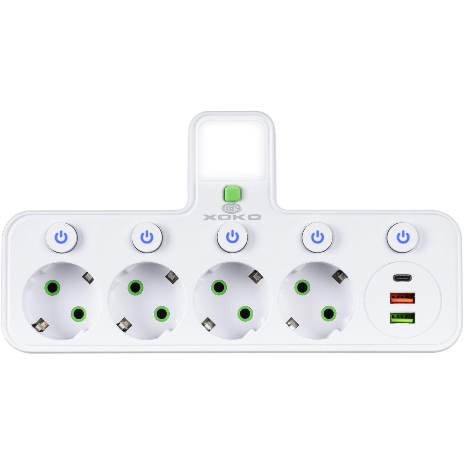Мережевий фільтр XOKO SPW-4-2-1, 4 розетки, 2 USB-A, 1 USB-C, вимикачі кожної розетки білий - Зображення 4