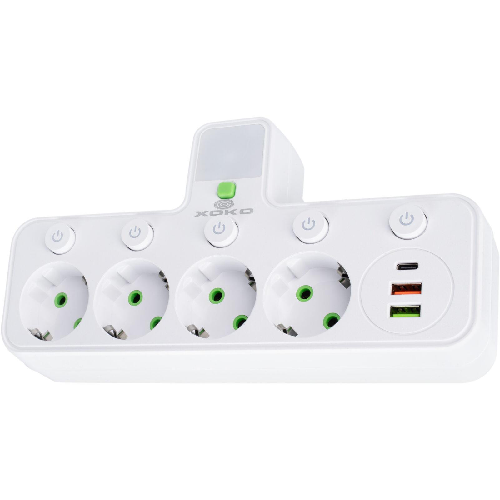 Мережевий фільтр XOKO SPW-4-2-1, 4 розетки, 2 USB-A, 1 USB-C, вимикачі кожної розетки білий - Зображення 12