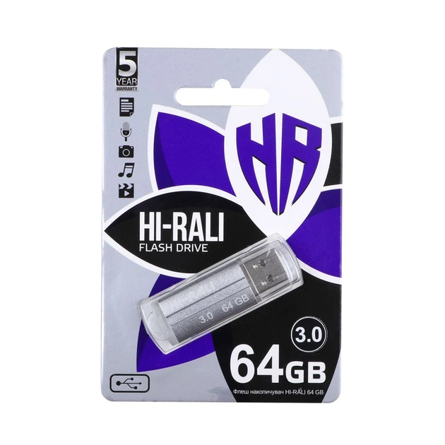 Флеш пам'ять USB Hi-Rali Corsair серiя срібло 64GB USB 3.0 Silver (HI-64GB3CORSL)